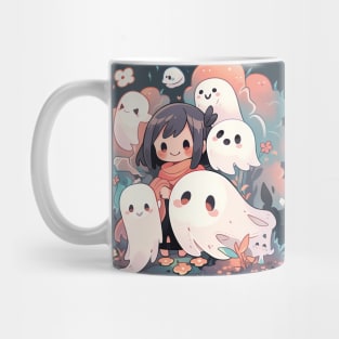 Girl and Sheet Ghosts Companions in Spooky Month Mug